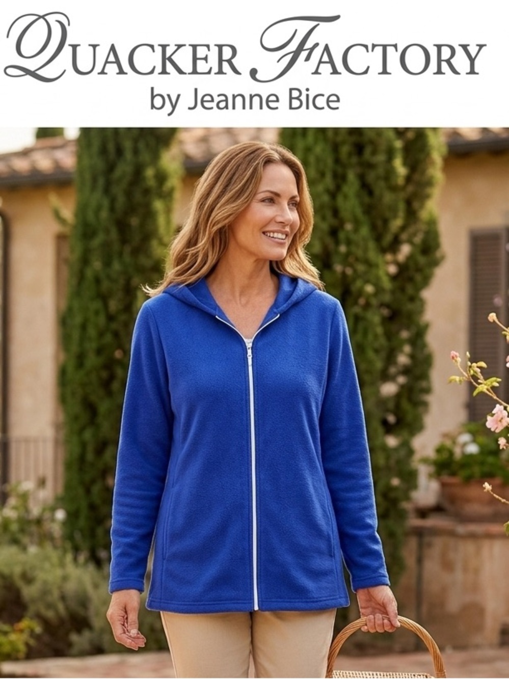 Quacker Factory Women's Cobalt Blue Full-Zip Hooded Fleece